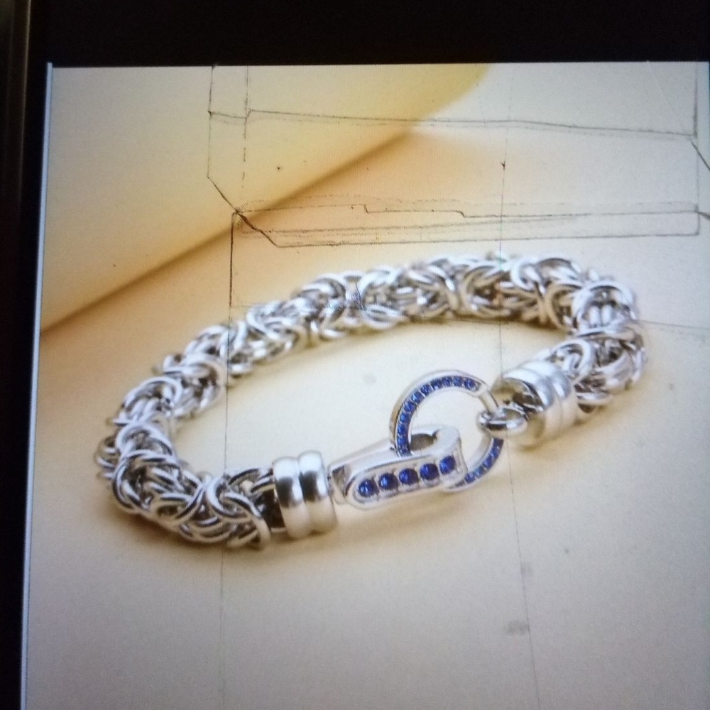 BLUE & WHITE AUSTRIAN CRYSTAL BYZANTINE SS 8.0" BRACELETS-(NEW) SET OF 2